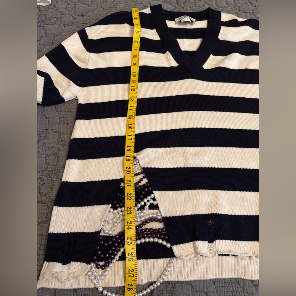 Monse Faux Pearl Striped Navy Knit Sweater Women's XS.💎Spring/Summer 2019 Runway - Picture 10 of 12